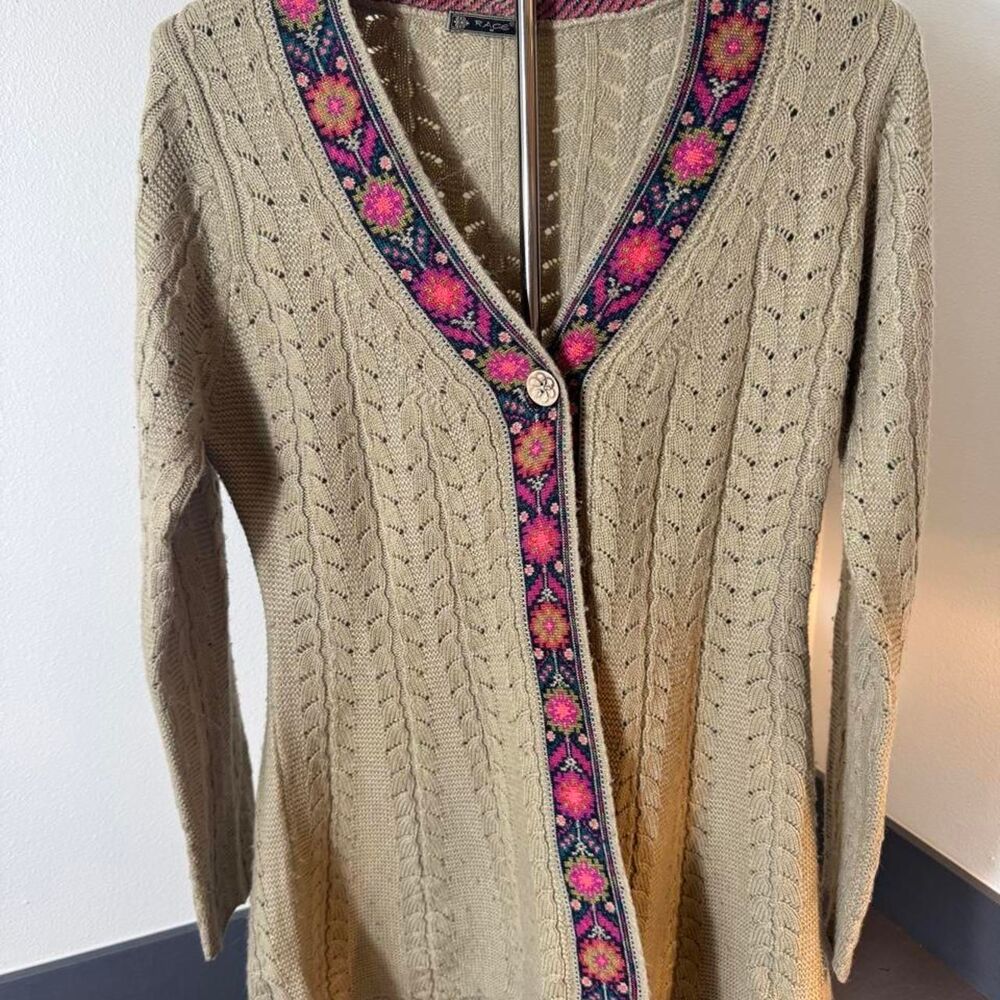 Vintage Rage Boho Merino Wool Cable Knit Women's Cardigan Size 8